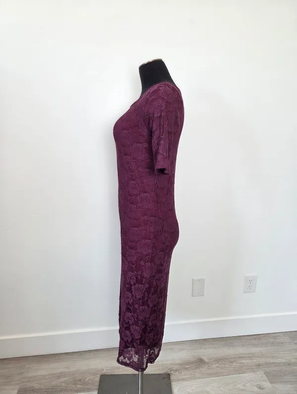 Sign Here Purple Floral Lace Midi Dress Formal Church Office Workwear Small - Image 3