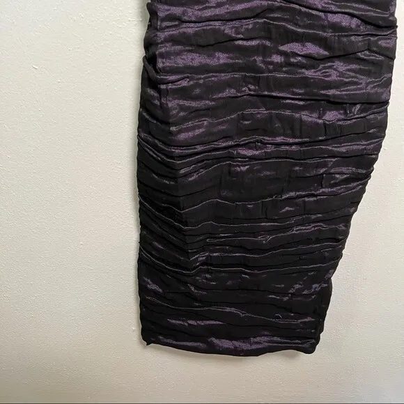 Nicole Miller Women's Sz 2 Cowl Neck Technometal Tuck Dress Black Purple Bodycon - Image 5