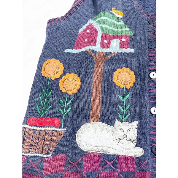 Capacity Vintage Womens 2X Sweater Knit Vest Novelty‎ Teacher Fall Cat Sunflower - Image 3