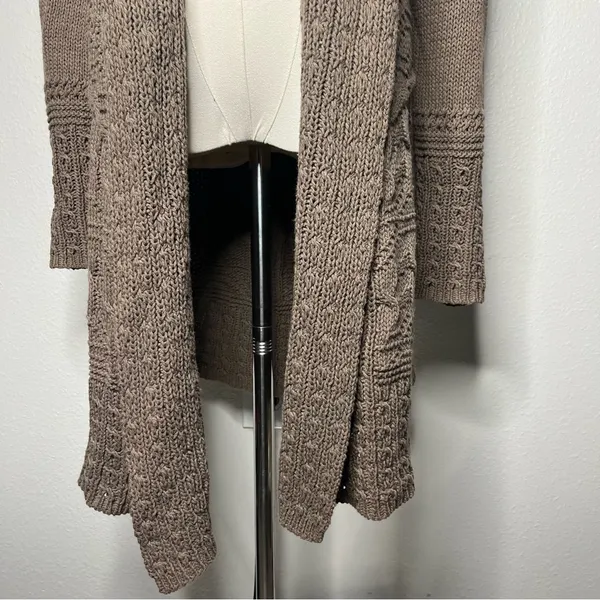 Angel of the North Anthropologie Brown Romi Cable Longline Open Front Cardigan - Image 7
