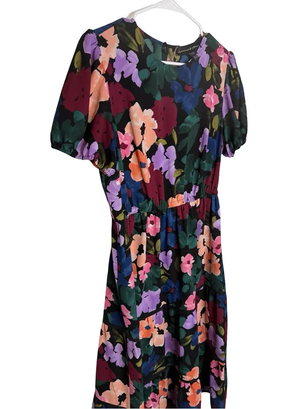 🌺✨Clover & Sloane Floral Puff Sleeve Midi‎ Dress Black Multicolor Size 10✨🌺 - Image 3