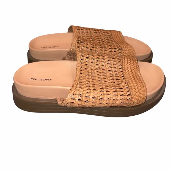 Free People Tan Woven Leather Chunky Platform Bondi Sandals Slides Shoes 10 - Image 2