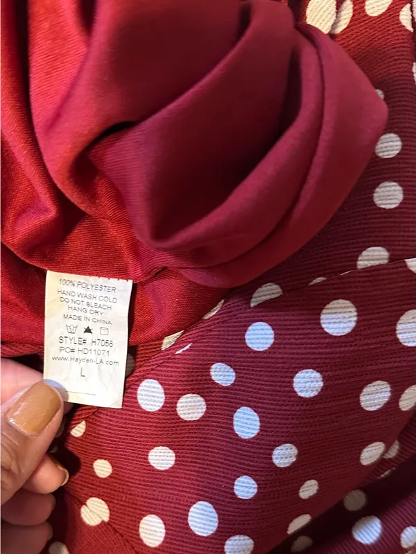 Hayden Los Angeles V-Neck Burgundy Polka Dot Button-Front Jumpsuit - Image 16