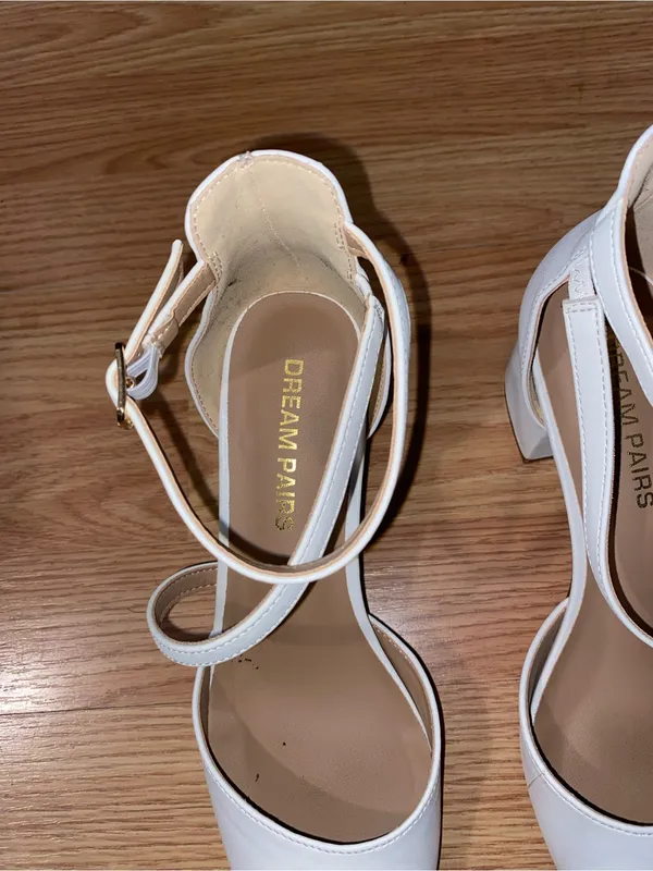 Women's White Pointed Ankle Strap Pumps - Image 2