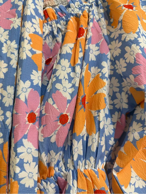 Pink Lily Tie At Waist Top With Orange Pink Blue Elastic Size Medium - Image 3