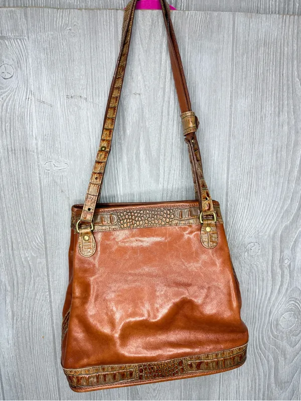 Vintage Brahmin brown leather tooled shoulder bag purse 10 “ alligator print - Image 3