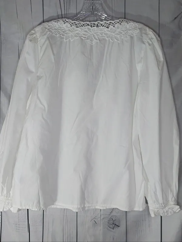 J.Crew Boho V-Neck Long Sleeve Top With Eyelet Floral Trim 100% Cotton - Image 2