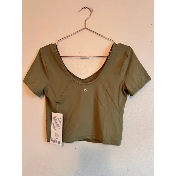 Lululemon T-Shirt Women 8 Bronze Green Align Tee Nulu Cropped Yoga LW3FGSS - Image 3