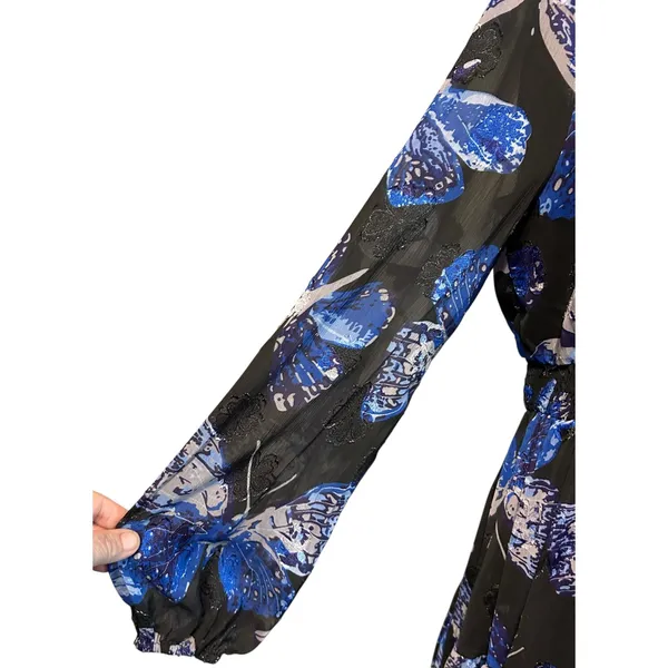 Pinch NWT Maxi Dress S LG Tiered Ruffled Lined Women's Peasant Sleeve Butterfly - Image 4