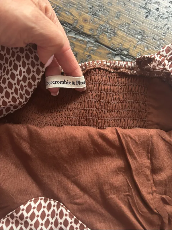 Abercrombie & Fitch Brown Geometric Print Long Sleeve Babydoll Mini Dress Size M - Image 12
