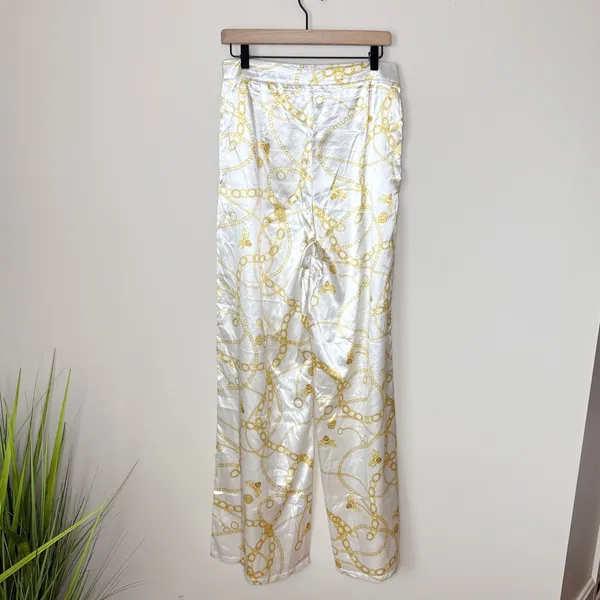 PrettyLittleThing Cream Chain Satin High Waist Wide-Leg Pants Size‎ 8 Night Out - Image 6