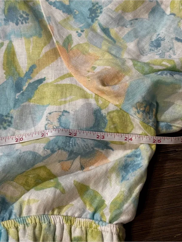Floral V-Neck Linen Blend Cottagecore Maxi Dress in Pastel Blue & Green - Image 6