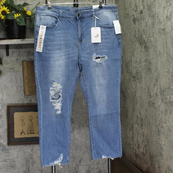 NWT Gogo Jeans Distressed Frayed Straight-Leg Jeans Medium White Wash Blue 20W - Image 5