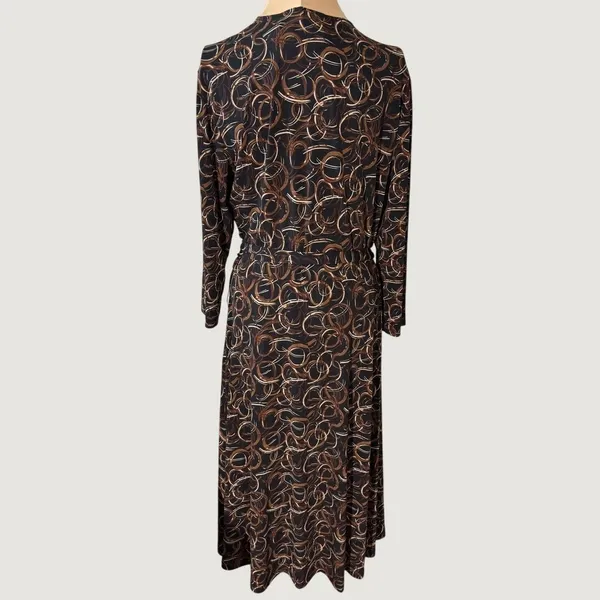 3189 | Chico's Abstract Swirl Faux Wrap Midi Dress Brown Retro Boho Women 2 L - Image 6
