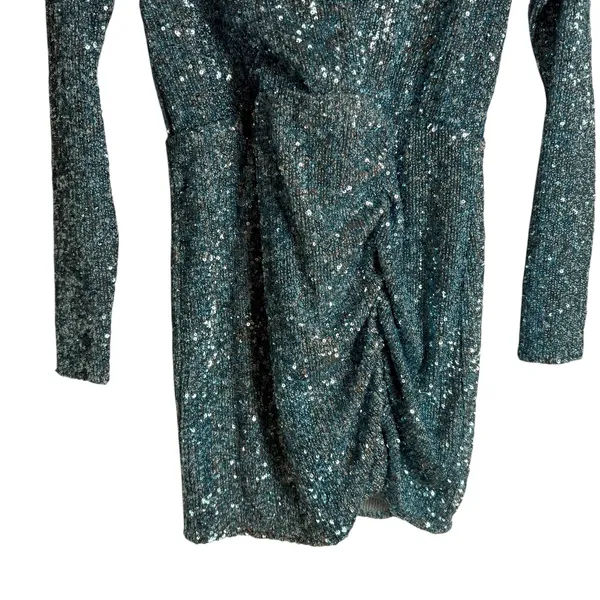 Show Me Your MuMu Party Hop Blue Sequined Long Sleeve Ruched Mini Dress Size M - Image 10