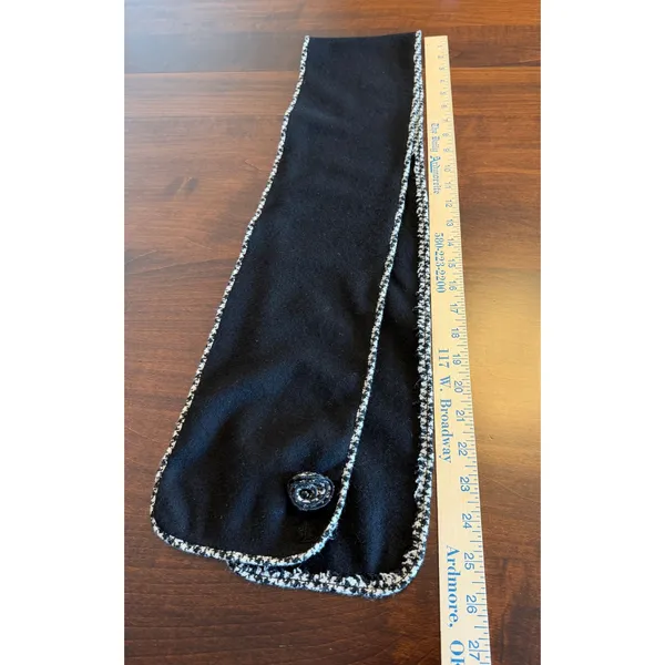 Lauren Ralph‎ Lauren Black Scarf Houndstooth Trim Rosette Button Y2K Academia - Image 5