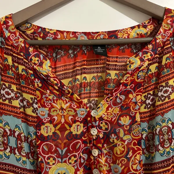 s Long Sleeve Boho Blouse Orange Blue Size XL - Image 2