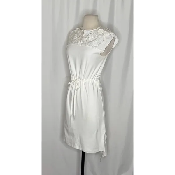 SEE BY CHLOÉ White Embroidered Lace Cutwork Yoked Knit Dress Solid Size Small - Image 5