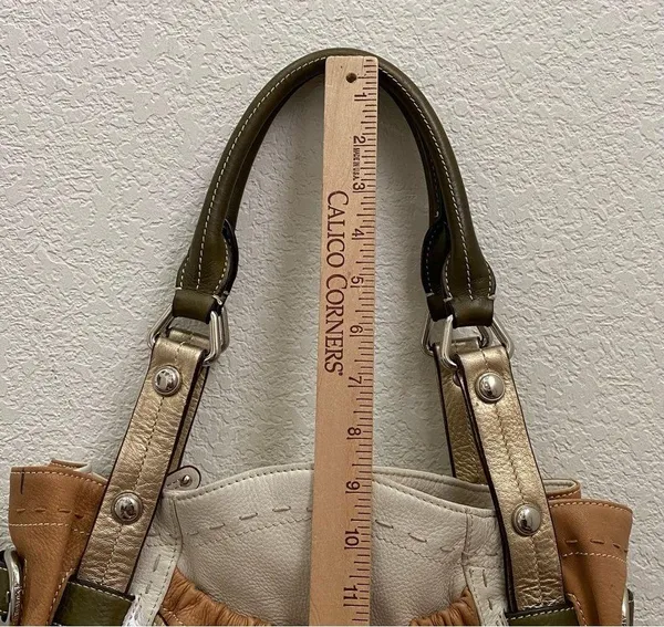 B. MAKOWSKY Tan Beige Gold Leather Slouchy Double Handle Shoulder Bag - Image 6