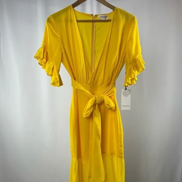NWT Privacy Please Chiffon‎ Asymmetric Maci Dress in Yellow Size Small - Image 5
