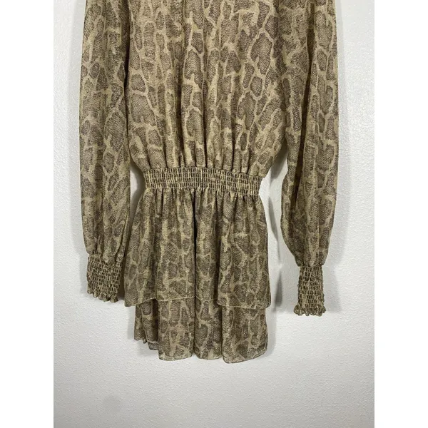 SHOW ME YOUR MUMU Russo Python Gold Shimmer Tiered Ruffle Mini Dress Sz S - Image 6