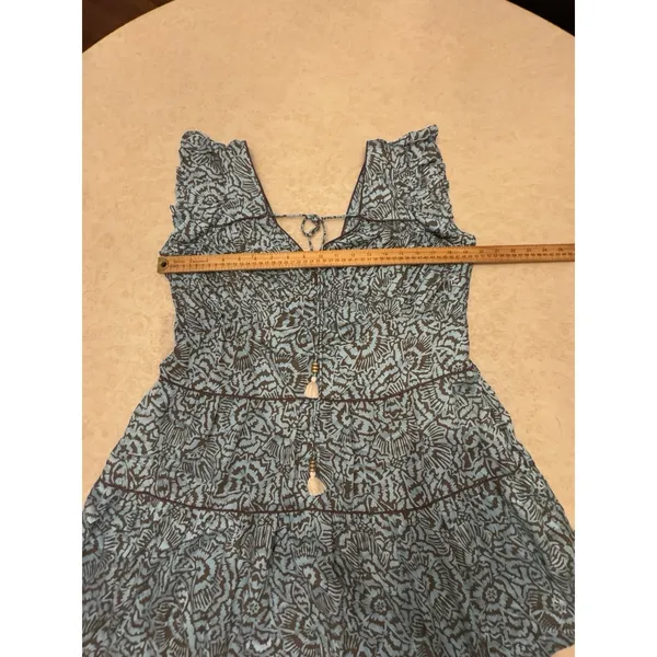 Omika Tiered Block Print Sundress Blue Brown Size Small Anthropologie - Image 5