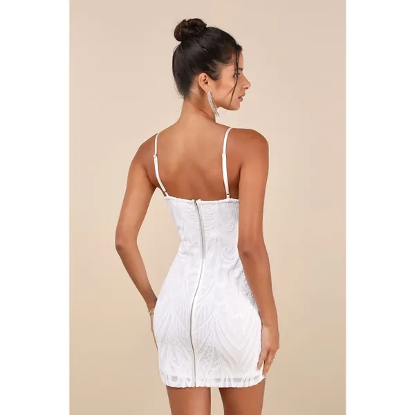 NWT Lulus Aglow with Love Ivory Mesh Sequin Bustier Bodycon Mini Dress Size XS - Image 5