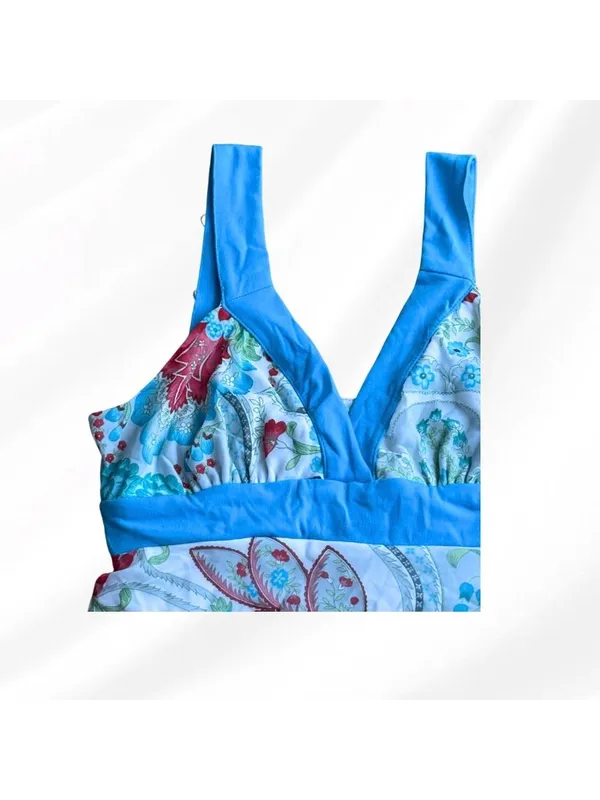 No Boundaries Y2K Baby Blue Babydoll Chiffon Tankini Top Medium Paisley Tie Back 2000s Fairy - Image 3