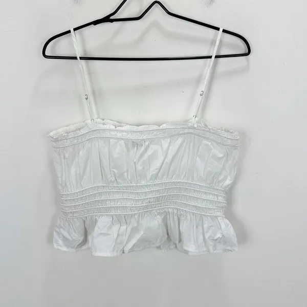 Madewell Smocked Button Front Top Poplin Cotton Eyelet White Stretch Medium NWT - Image 12