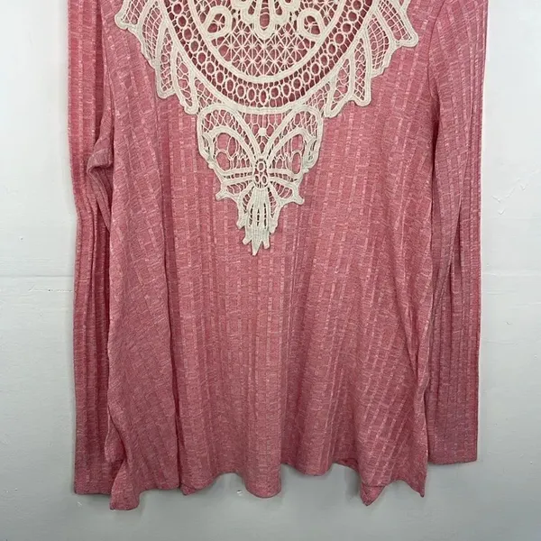 Rewind Boho Pink Crochet Detail Ribbed Long Sleeve top XL cottagecore - Image 7
