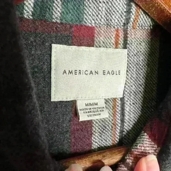 American Eagle Cropped button down flannel‎ shirt plaid Sz M Size M - Image 3