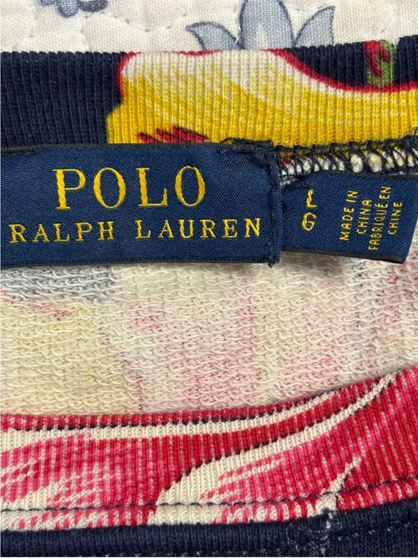 polo ralph Lauren women’s Floral Hibiscus Crop Sweatshirt Size Large Wide Neck - Image 2