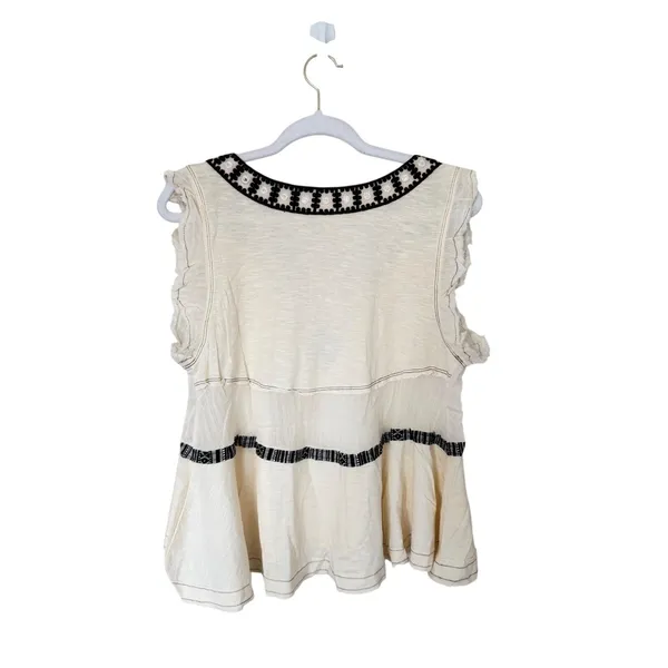 Free People Embroidered V-Neck Peplum Top Ecru Sleeveless Size Small NEW - Image 3