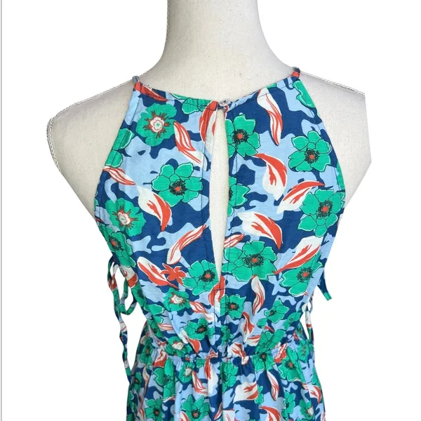 Aakaa green floral maxi dress halter side cutouts summer tiered feminine medium - Image 7