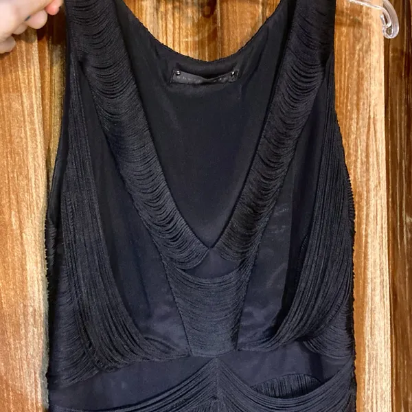 Sheri Bodell Art Deco Flapper Fringe Bodycon Cocktail Sexy Black Mini Dress XS - Image 4