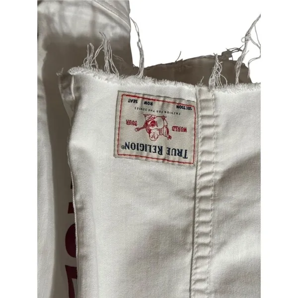 True Religion Fashion trucker with‎ Red Logo on Sleeves Sz XS White Jean Jacket - Image 8