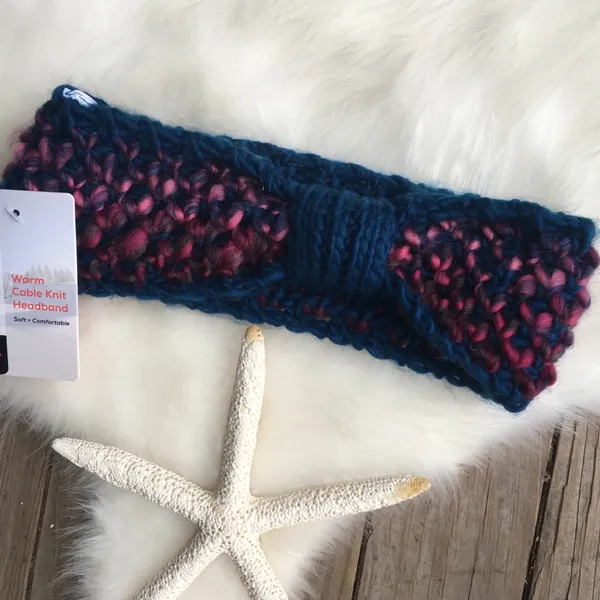 BOUTIQUE Chunky Cable Knit Ear Warmer Headband Teal OS New Winter - Image 4