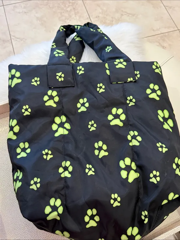 Betsey Johnson Black Tote with Neon Green Paw Print - Image 3