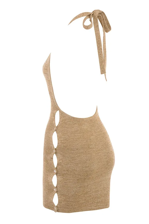 House Of CB MILLA SAND KNIT HALTER MINI DRESS - Image 4