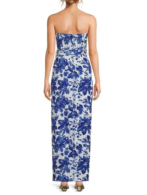 NWT Adrianna Papell Aidan Mattox Blue Floral Jacquard Gown Size 10 - Image 4