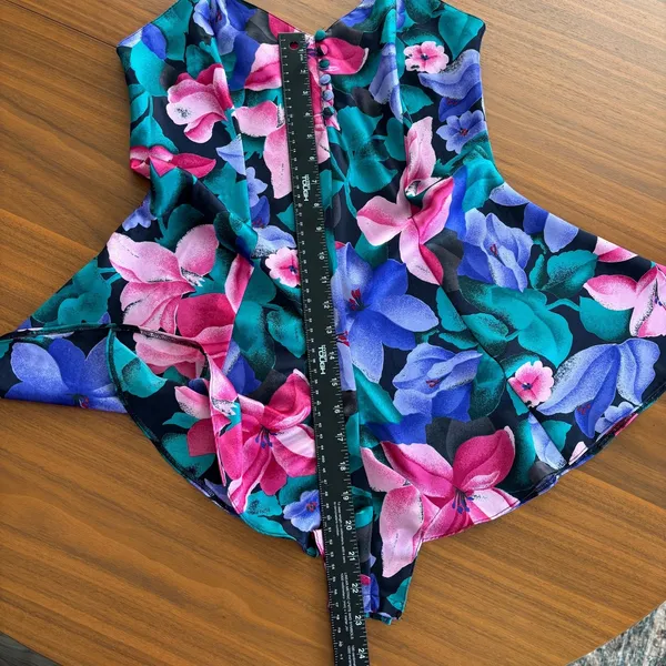 80s Vintage Cacique Lingerie Bold Floral Slip Dress Romper Sleepwear Glam Small - Image 11