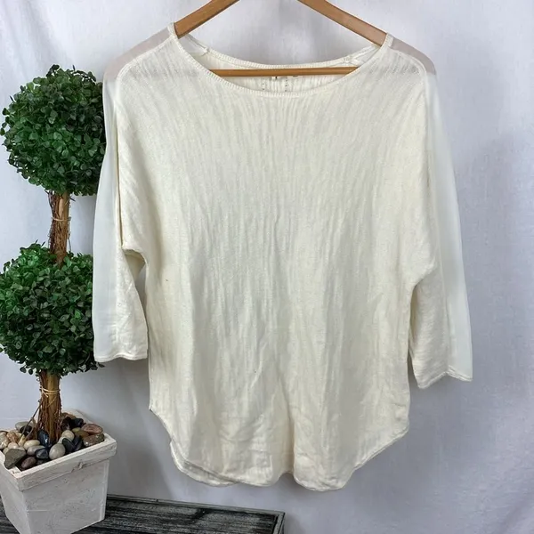 Anthropologie Moth Ivory Knit Sheer Panel Long Sleeve Top S - Image 2