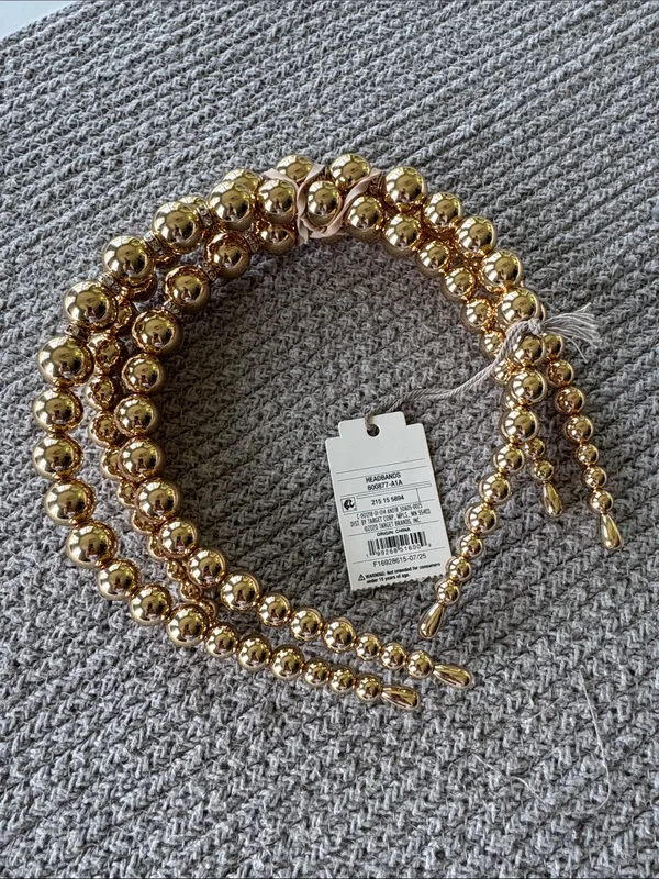 Set of 3 A New Day Metallic Gold Beaded Headbands - Image 2