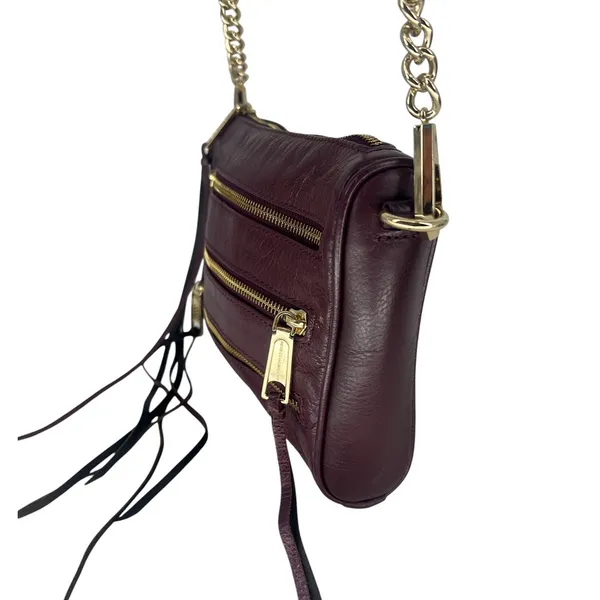 Rebecca Minkoff Mini 5 Zip Crossbody‎ Bag Burgundy Leather Chain - Image 3