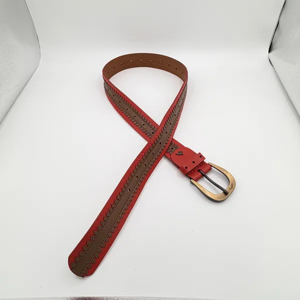 Velez Artisan Leather Belt Size XL Red Brown Western Artisan Boho Folk Columbia - Image 5