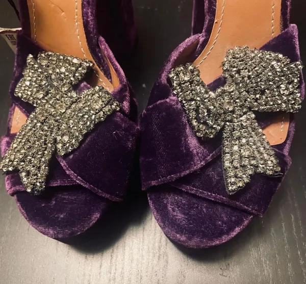 NWT Velvet Platform Sandals with Bow Detail - Women 36 (6) - Purple - Image 9