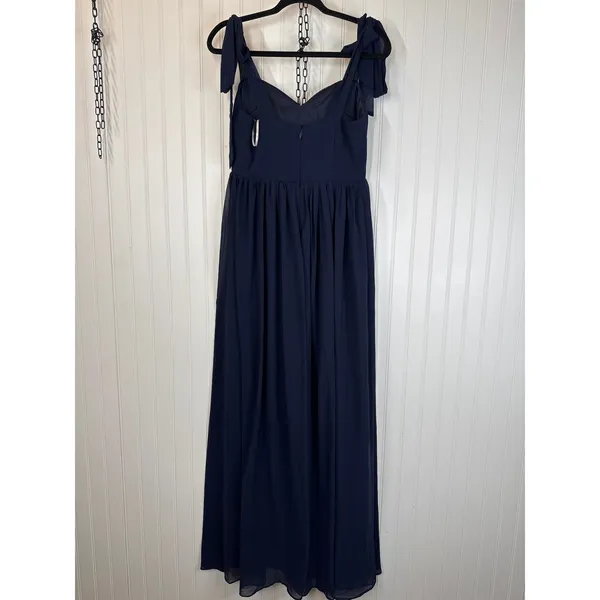 NWOT Lulus Radiant Charisma Navy Chiffon Ruched Tie-Strap Maxi Dress Holiday L - Image 4