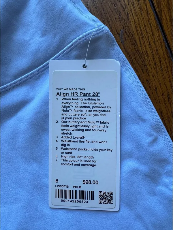 Lululemon Align High Rise 28” Pastel Blue Double Lined Size 8 NWT - Image 4