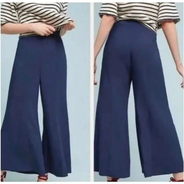 Anthropologie Maeve Dark Blue Rayon High Rise Wide‎ Leg Pants - Image 2