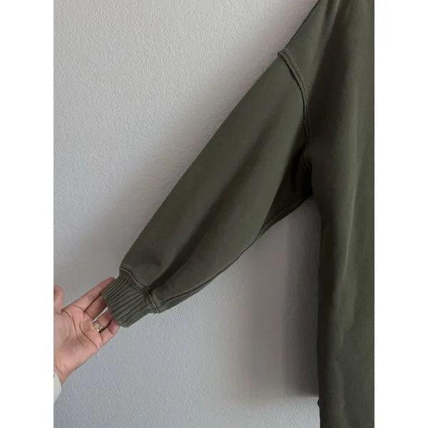Aerie Down to Earth Crewneck Sweatshirt Olive Green Oversized Boho Lounge Small - Image 5